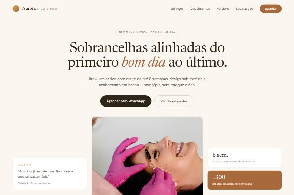 Ilustração de mockup criada pela Vitrine para o segmento de sobrancelha — Aurora Brow Studio
