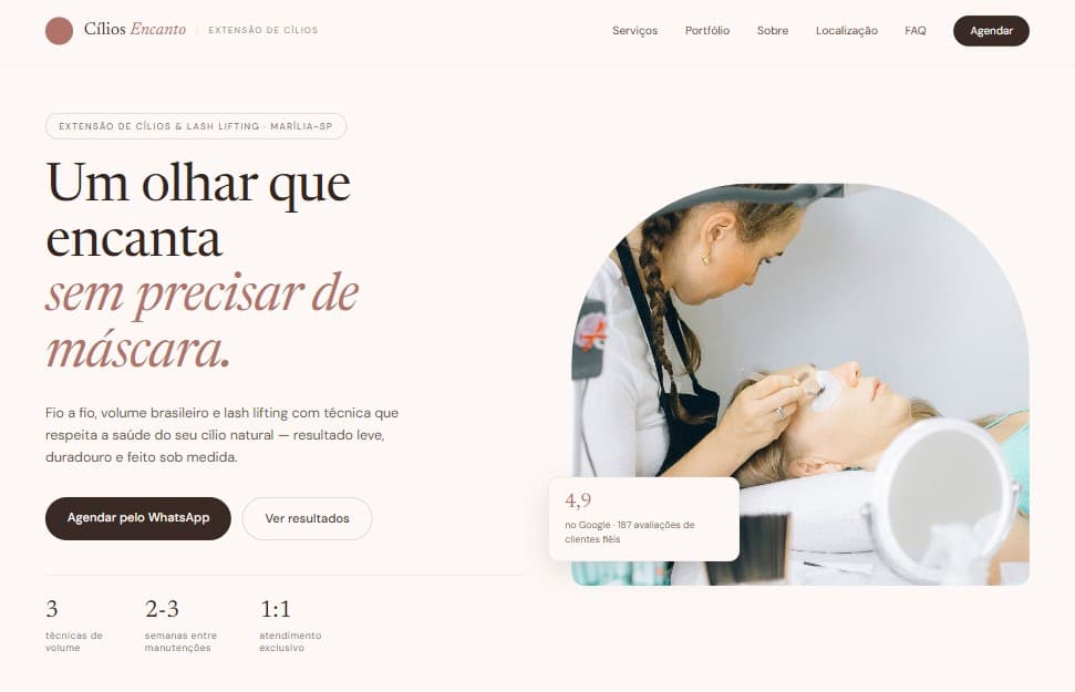 Ilustração de mockup criada pela Vitrine para o segmento de cílios — Cílios Encanto