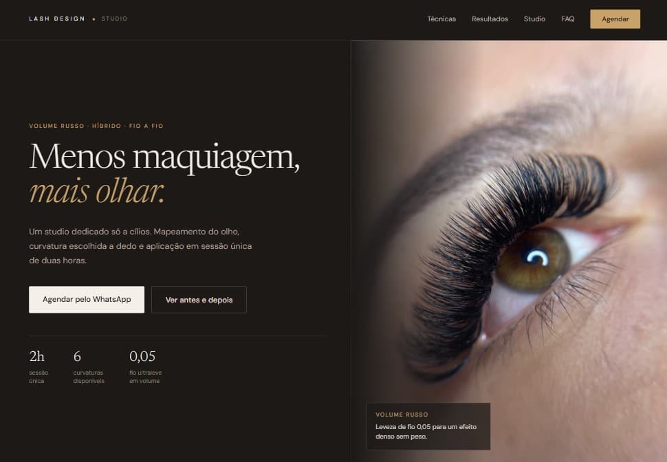 Ilustração de mockup criada pela Vitrine para o segmento de cílios — Lash Design Studio